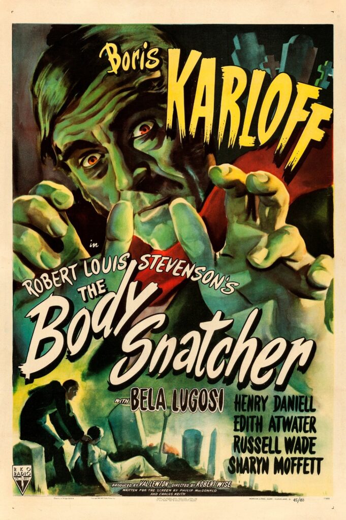 Figure 1. Stevenson’s story was adapted in 1945 into a horror film of the same name starring Boris Karloff and Bela Lugosi. The image of the poster is part of the public domain; copyright was not renewed in 1963, when it came to term. Image from Wikipedia.